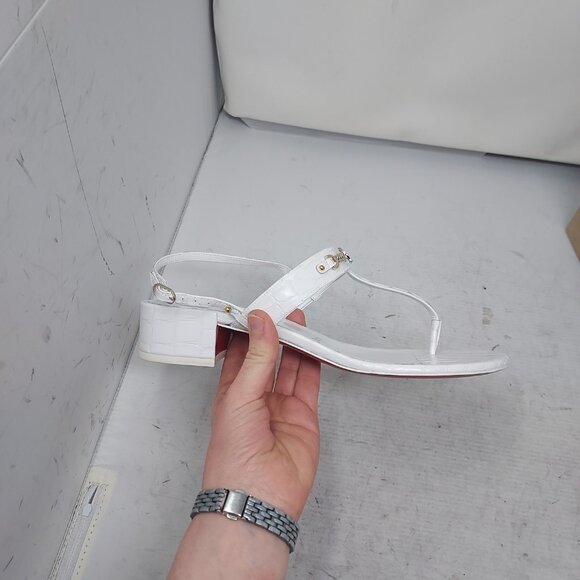 Christian Louboutin White MJ Thong Alligator Block Heel Sandal - Picture 10 of 12